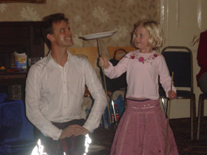 Asterix - party entertainer extraordinaire - kept the kids entertained for hours! His assistant, Florence, had to spin plates (they were really heavy mummy) but managed not to drop them!