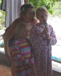After a great morning snorkelling, our boat had to stop at a local fishing village to pick up fresh crab for dinner that evening. We arrived there at 11:30 to find the karaoke bar in full swing. Never shy in coming forward, the Bracey girls were quick to grab the mic singing renditions of Tie A Yellow Ribbon, Close To You and The Winner Takes It All. Ella was so reluctant to hand the mic to her mum that Gabby had to put all her efforts in to dancing instead!