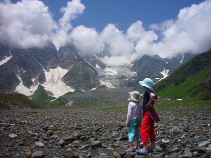 Standing in the now dry Beas Kund (lake), the girls can't quite get over how far they have walked.