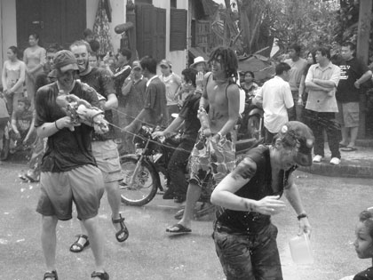 Many farang (foreigners) get in the spirit of the water festival.  Gabby got involved in her usual exuberant way but sometimes got more than she bargained for!