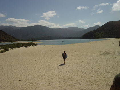 Dave heading for a swim by the sandbanks.