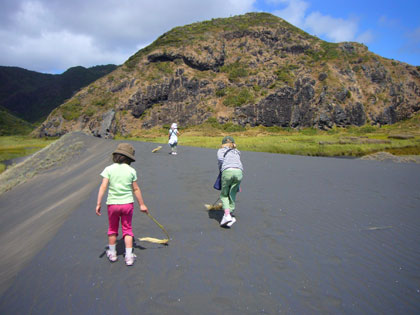 Black sand dune by the swamp south of Karekare.  Yes, the sand is hot.