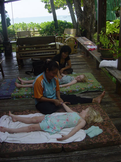 2 Thai sisters came to the house on several occasions to massage us on our deck.  Ella & Florence looked forward to the experience more than we did!